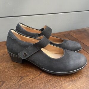 Hartjes Mary Jane Black Suede Block Heels Women's Size UK 4 US 7 Classic Comfy